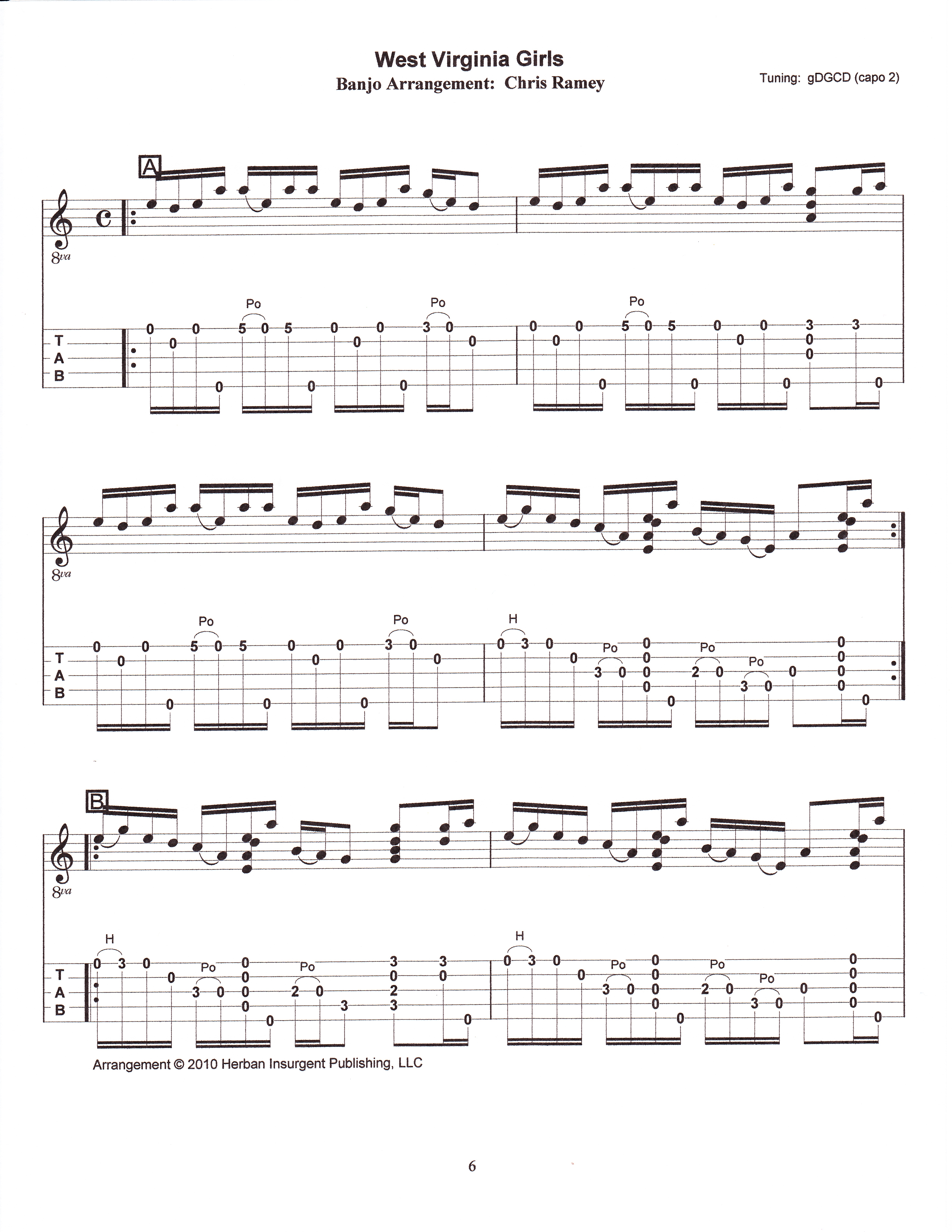 Chris Ramey - West Virginia Girls Tablature and Notation Book - Example Page